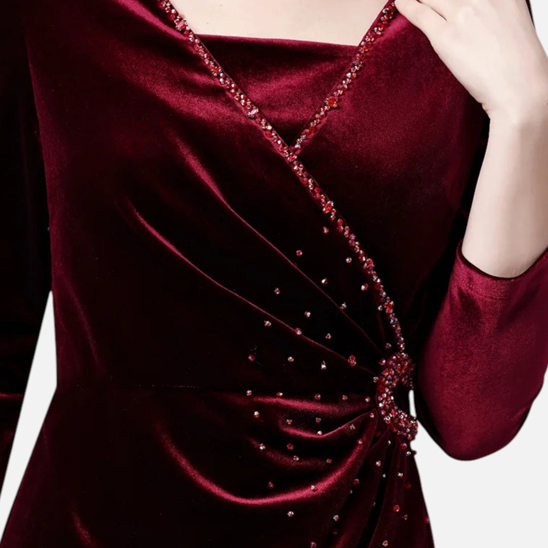 Women's Elegant Velvet Wrap Dress - Luxurious Draped Design