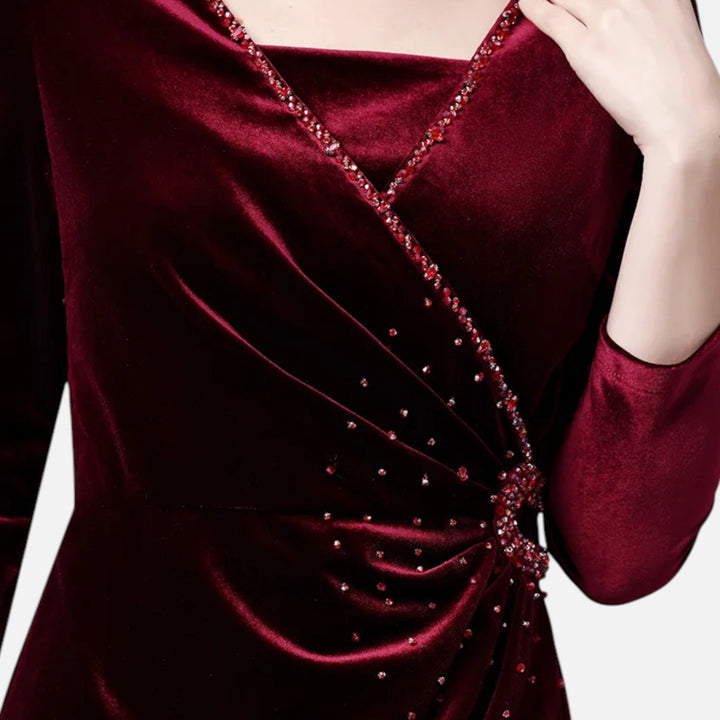 Women's Elegant Velvet Wrap Dress - Luxurious Draped Design