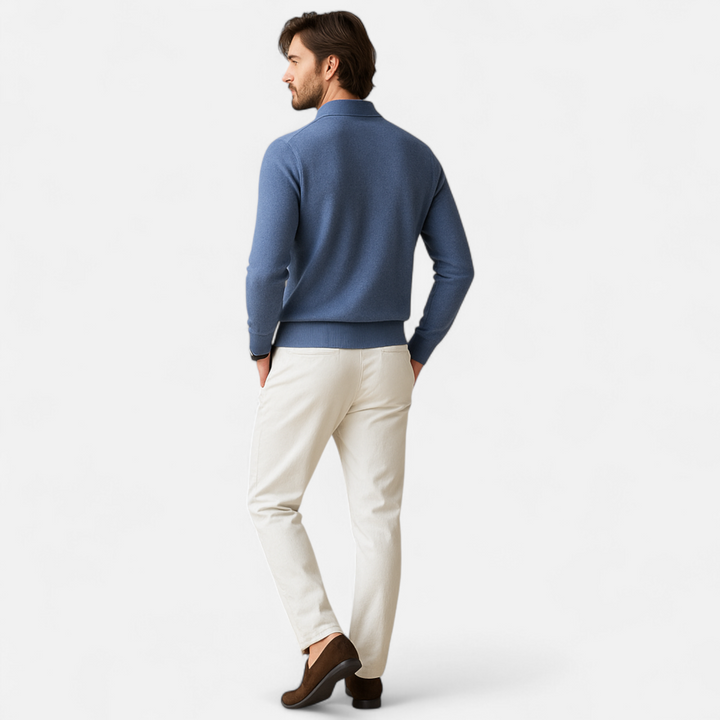 Elegant Men's Merino Wool Polo Sweater