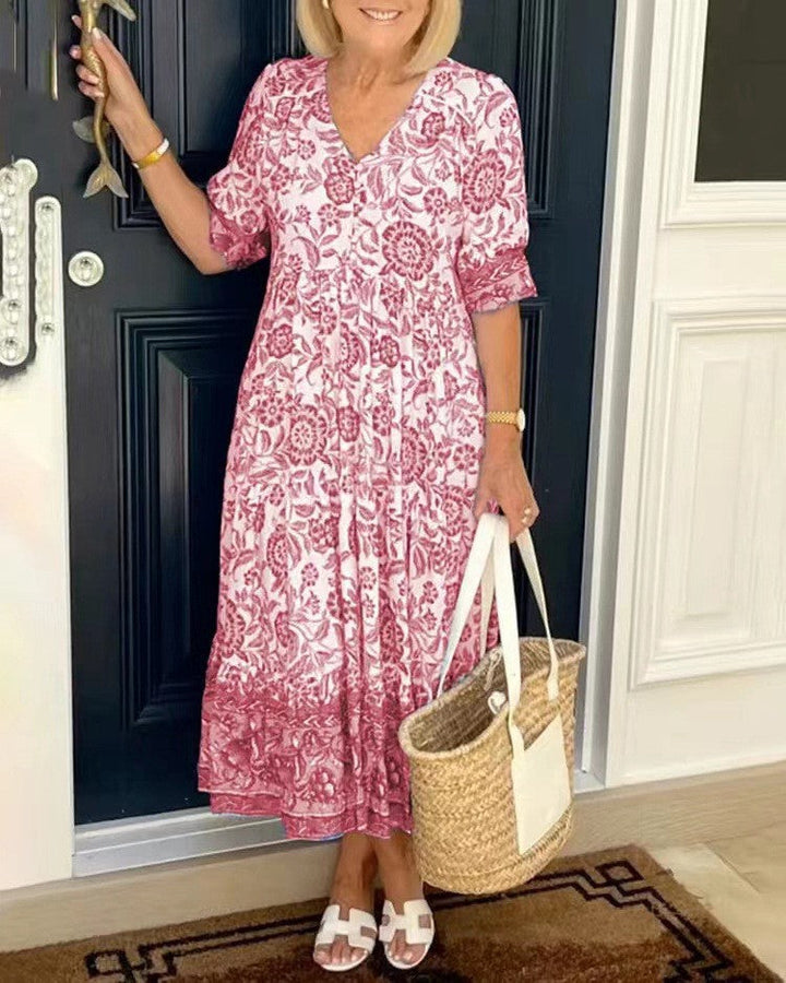 Elegant Breathable Women's V-Neck Floral Dress