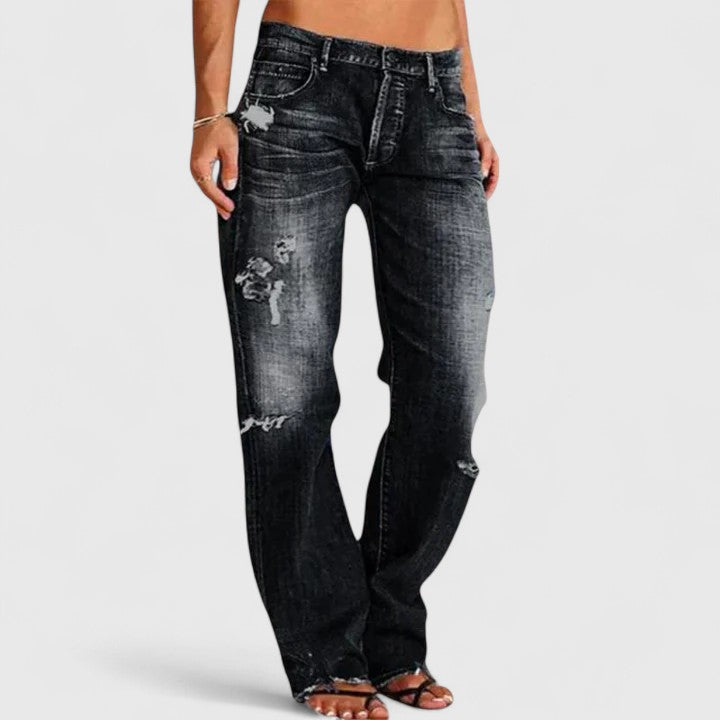 Elegant Women's Stretch Wide-Leg Jeans - Comfortable Low-Rise Pants