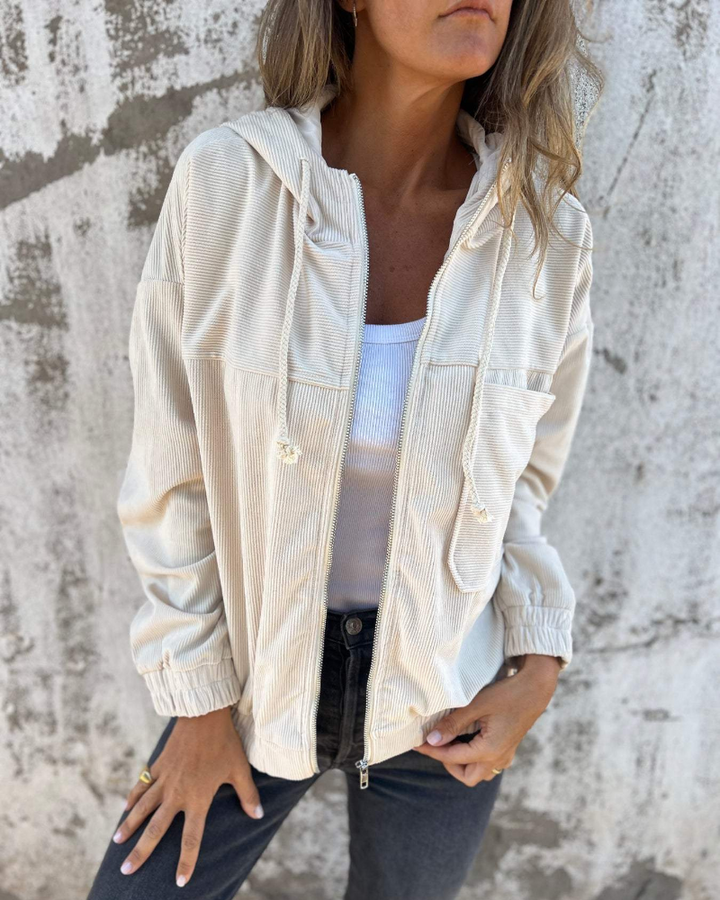 Women's Warm Corduroy Zip-Up Hoodie Jacket