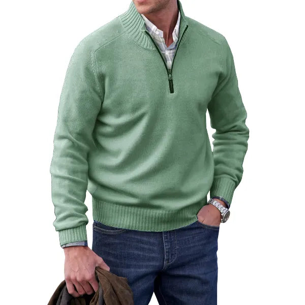 Men's Cashmere Zip-Up Sweater - Elegant Knit Pullover