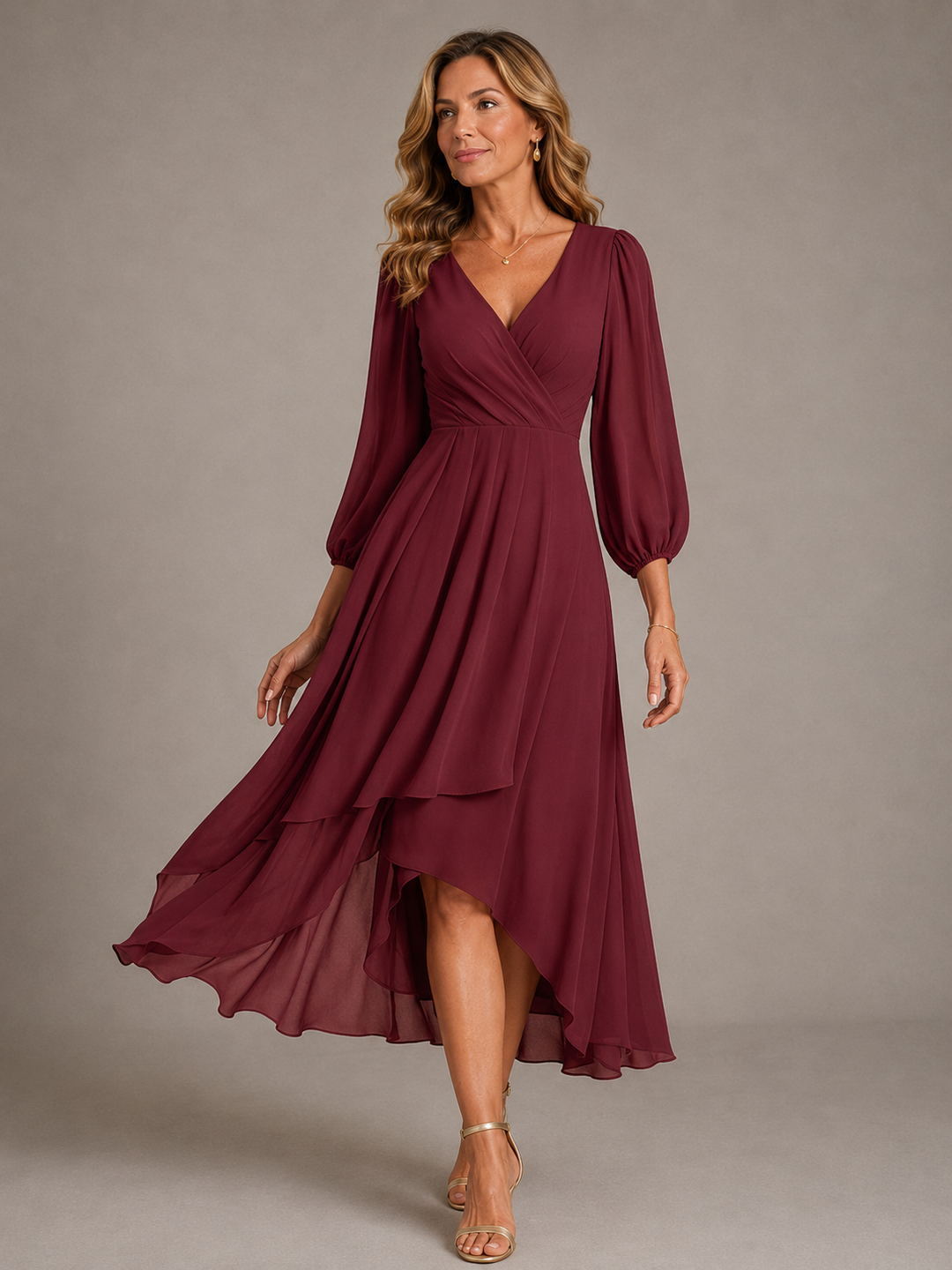 Elegant Flowing Women's V-Neck Long Dress
