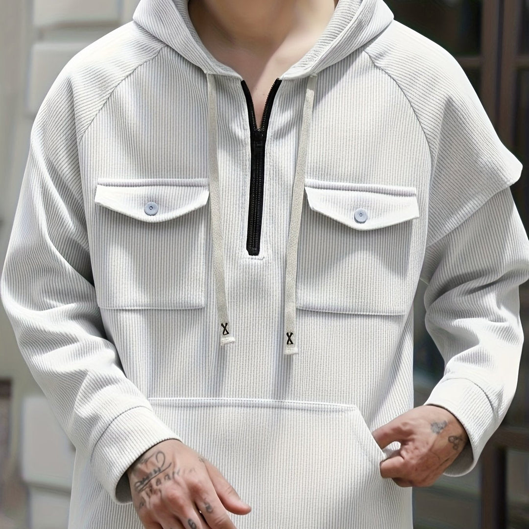 Men's Quarter-Zip Hoodie with Chest Pockets