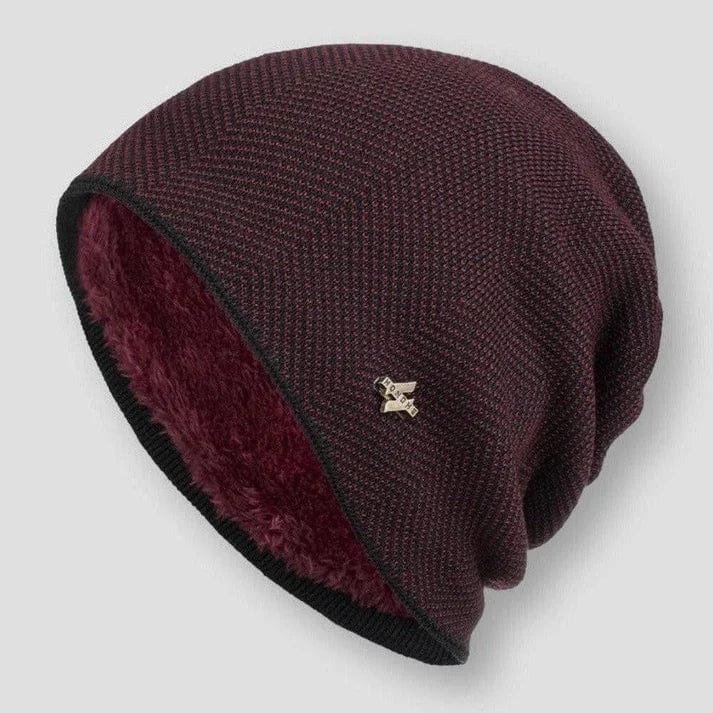 Warm Men's Wool Beanie with Fleece Lining - Ribbed Knit Texture in Organic Cotton