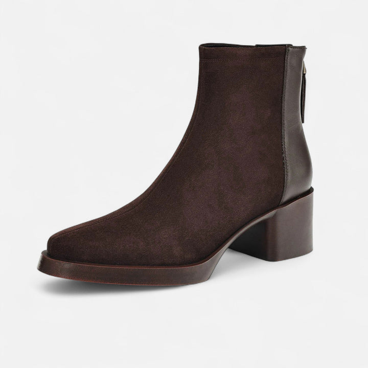 Women's Suede Ankle Boots with Square Toe and Mid Heel