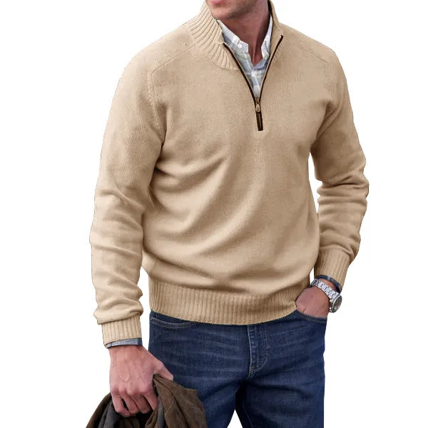 Men's Cashmere Zip-Up Sweater - Elegant Knit Pullover