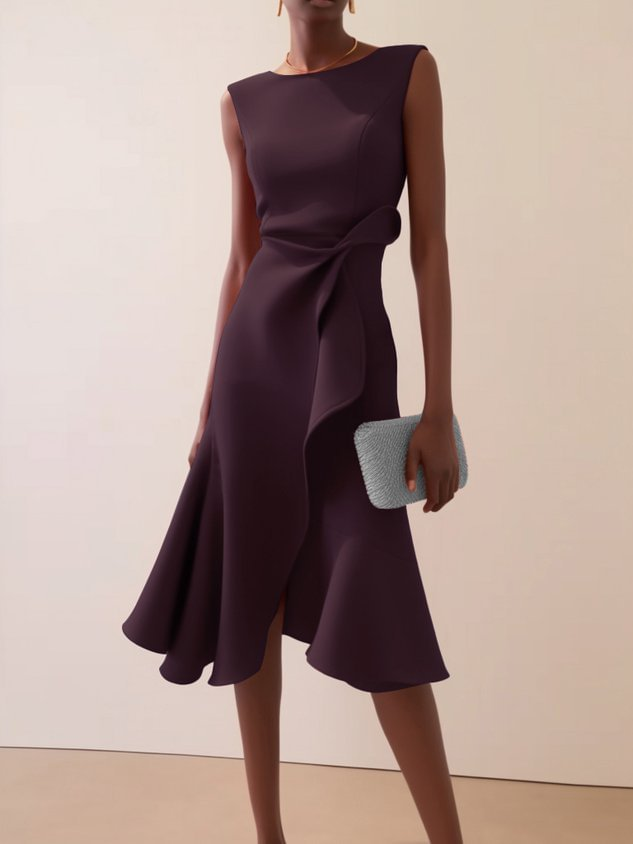 Elegant Draped Asymmetrical Women's Midi Dress