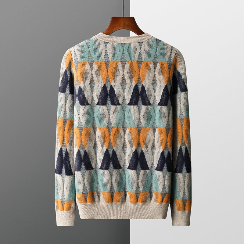 Men's Geometric Knit Sweater with Alpine Pattern