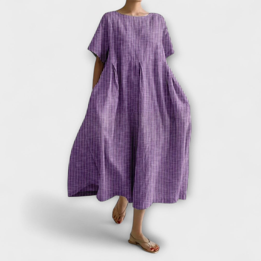 Elegant Women's Long Dress with Plaid Pattern - Casual Retro Style