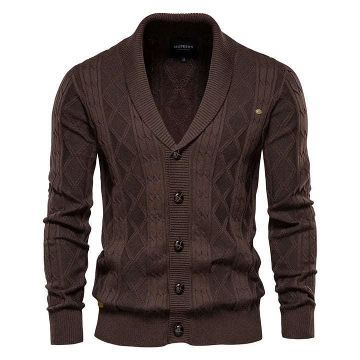 Men's Knit Cardigan with Shawl Collar - Soft Cotton and Elegant Fit