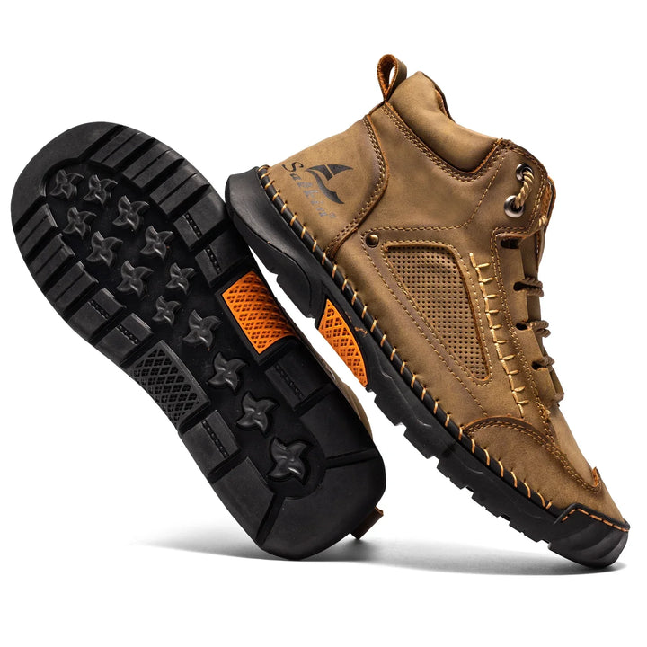 Men's Premium Leather High-Top Sneakers - Waterproof and Breathable