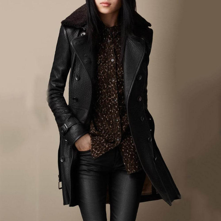 Elegant Women's Leather Coat - Tailored Fit