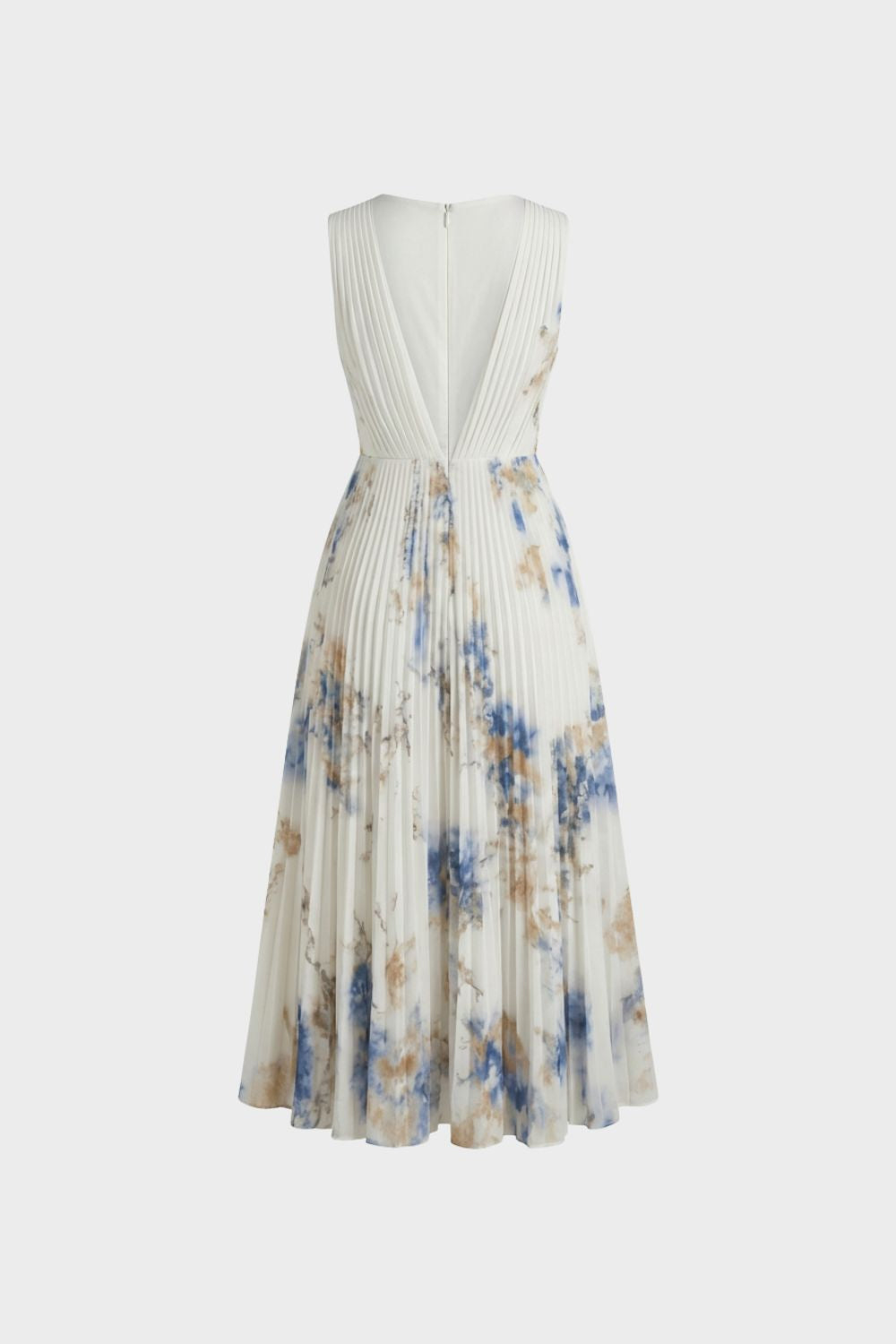 Elegant Pleated Women's Midi Dress with V-Neck