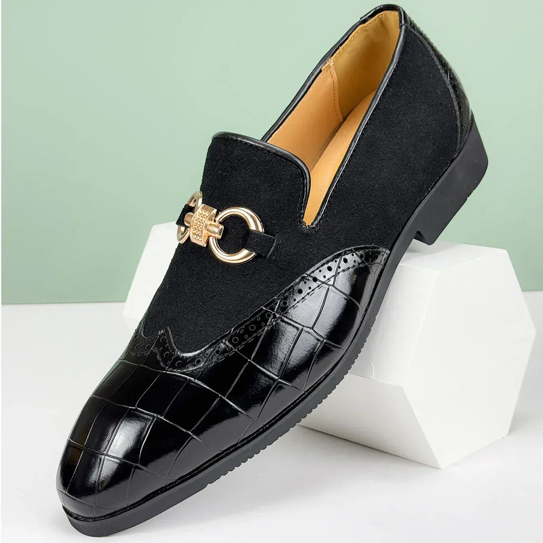 Elegant Men's Leather Loafers with Suede - Cushioned Footbed