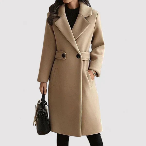 Elegant Women's Wool Coat with Belt - Warm Lined and Tailored