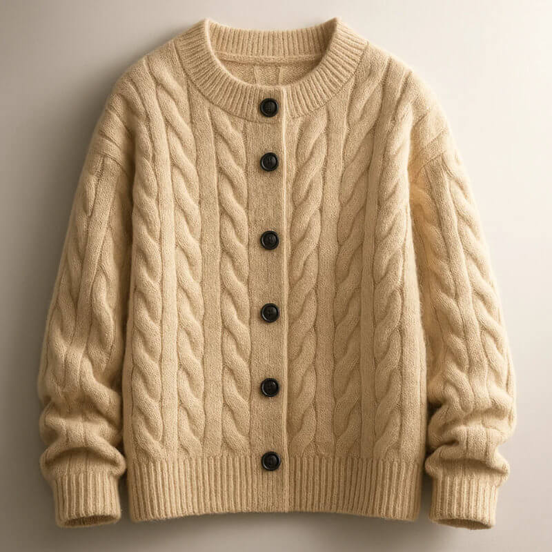 Classic Men's Cable Knit Cardigan with Button Placket