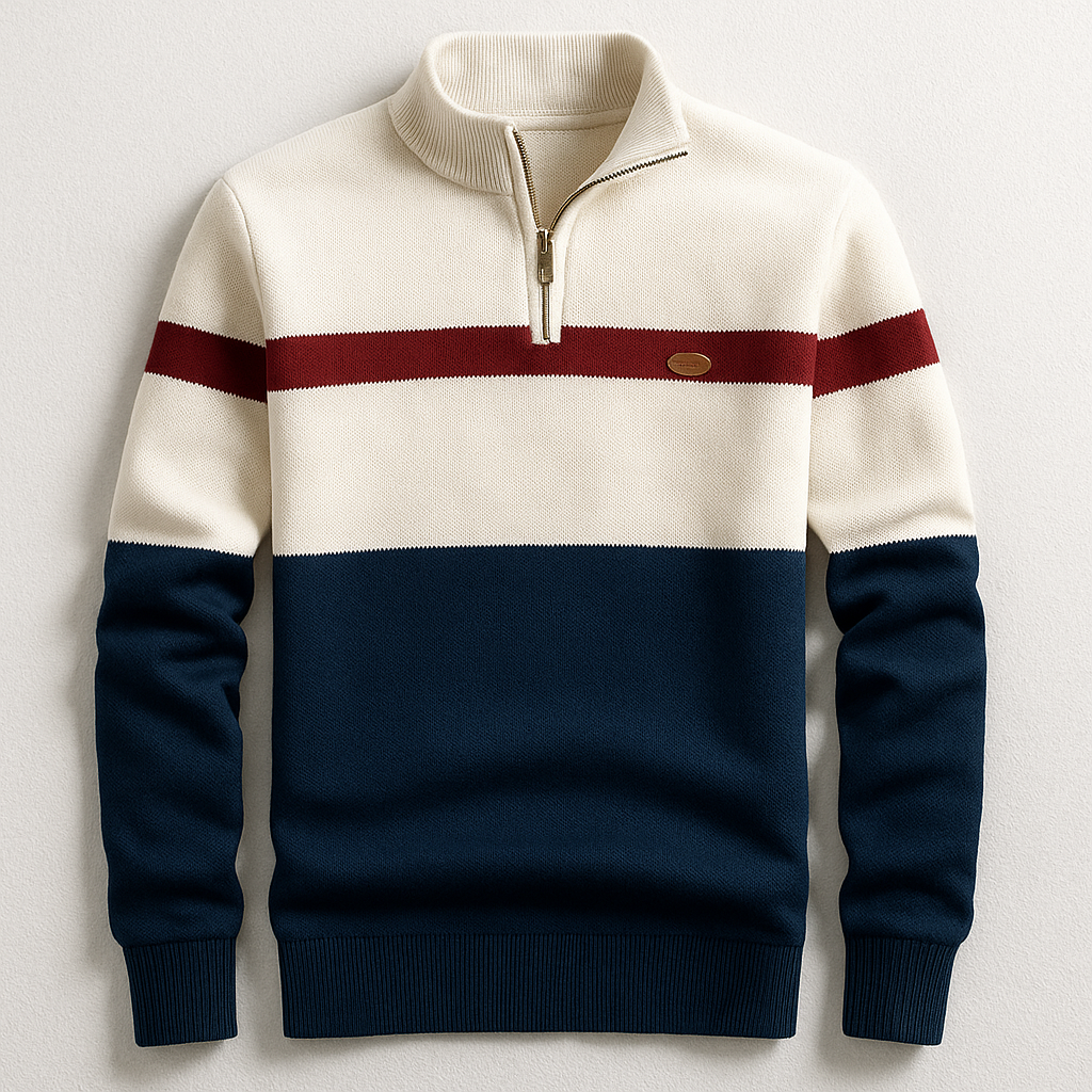 Men's Quarter-Zip Pullover in Premium Cotton - Elegant Turtleneck with Tailored Fit