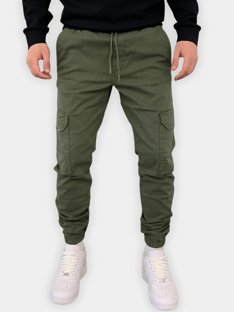 Men's Cargo Jogger Pants with Elastic Waistband - Streetstyle Cotton Blend