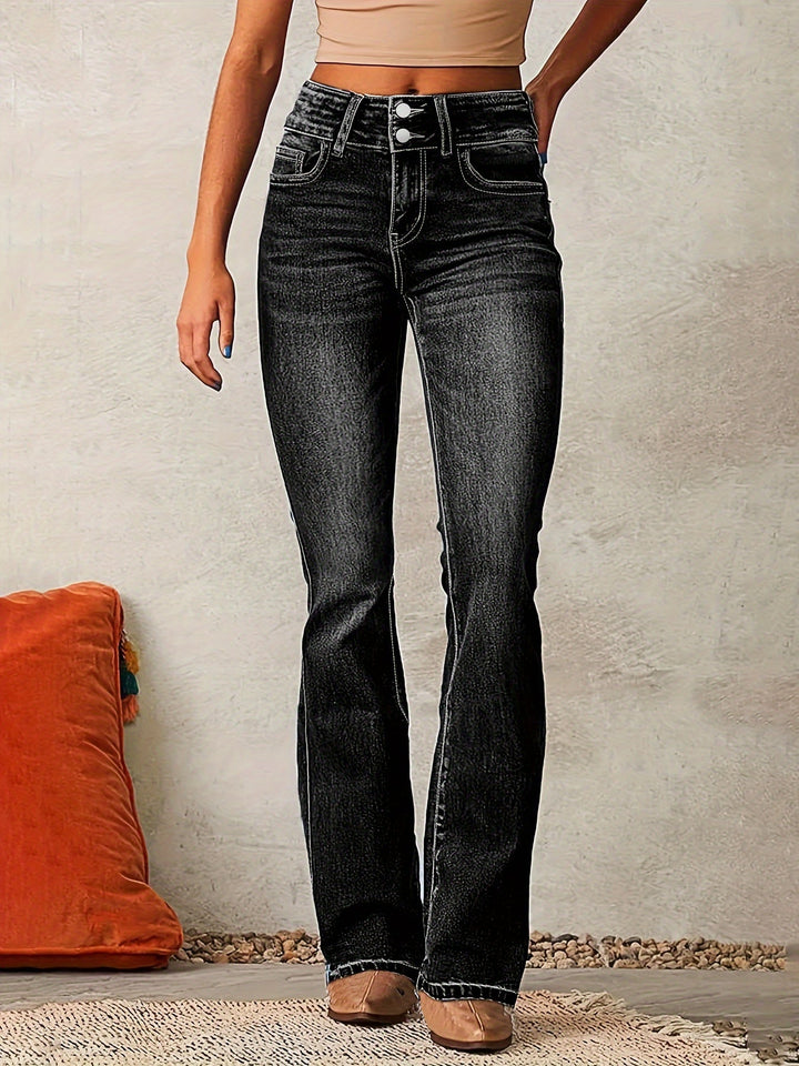 High-Waist Stretch Flare Jeans - Women's Figure-Flattering Jeans