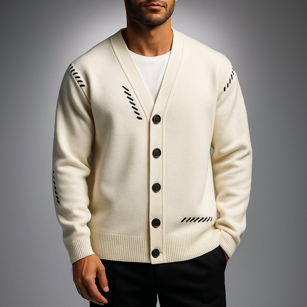 Structured Men's Sweater with Signature Embroidery Pattern - Lightweight Warmth
