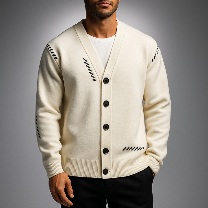 Structured Men's Sweater with Signature Embroidery Pattern - Lightweight Warmth