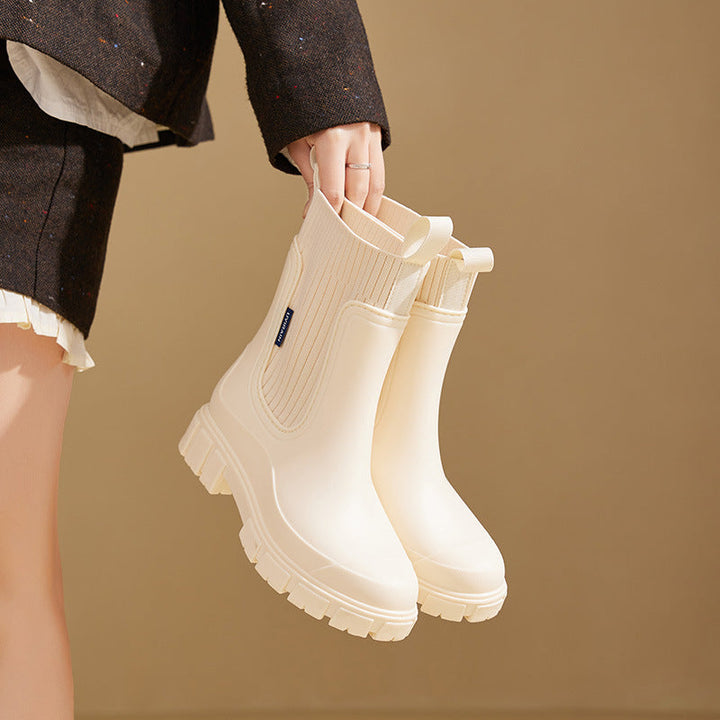 Waterproof Women's Rain Boots with Non-Slip Sole - Chelsea Boot Style