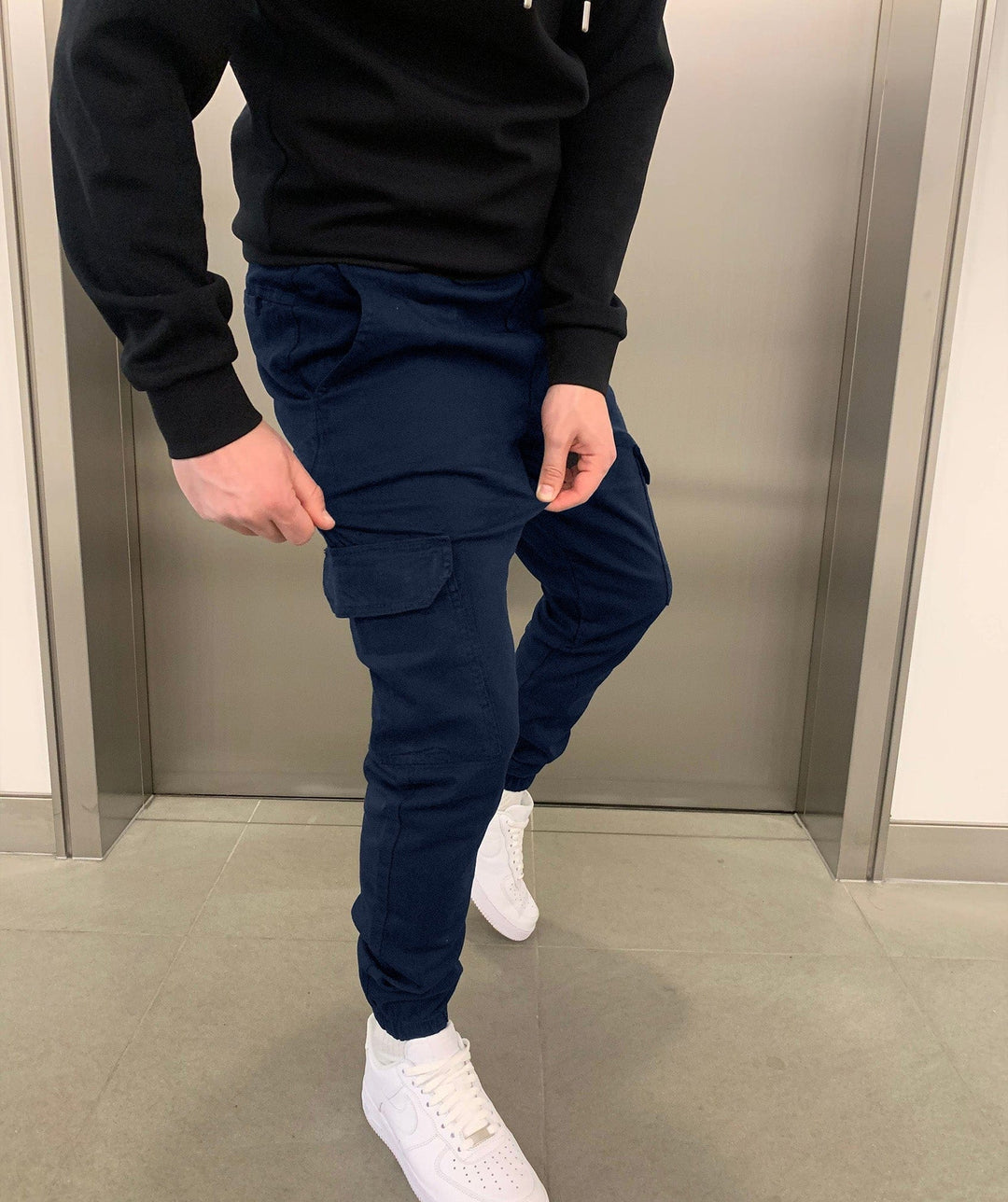 Men's Cargo Jogger Pants with Elastic Waistband - Streetstyle Cotton Blend