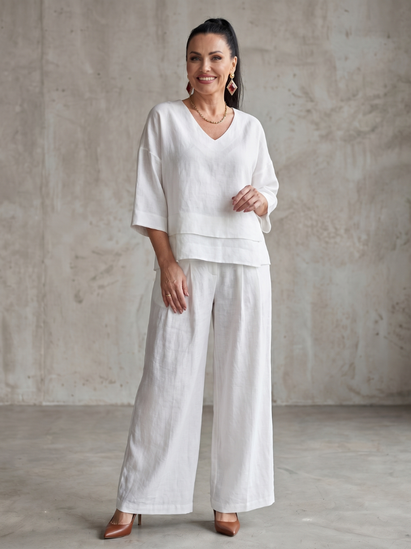Elegant Layered Women's Wide Leg Two-Piece Set