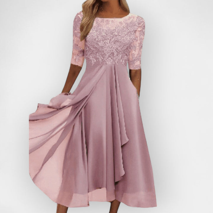 Elegant Women's Midi Dress with Feminine Silhouette - Versatile and Timeless