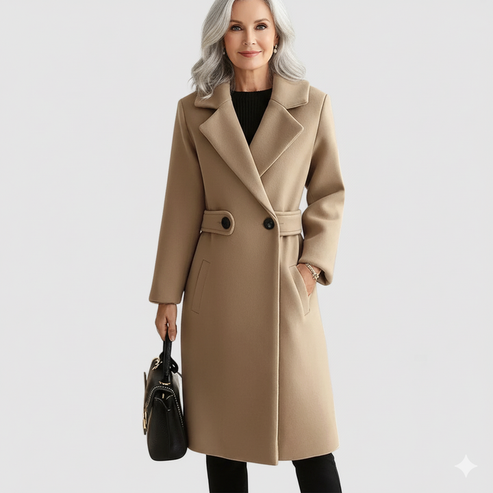 Elegant Women's Wool Coat with Belt - Warm Lined and Tailored