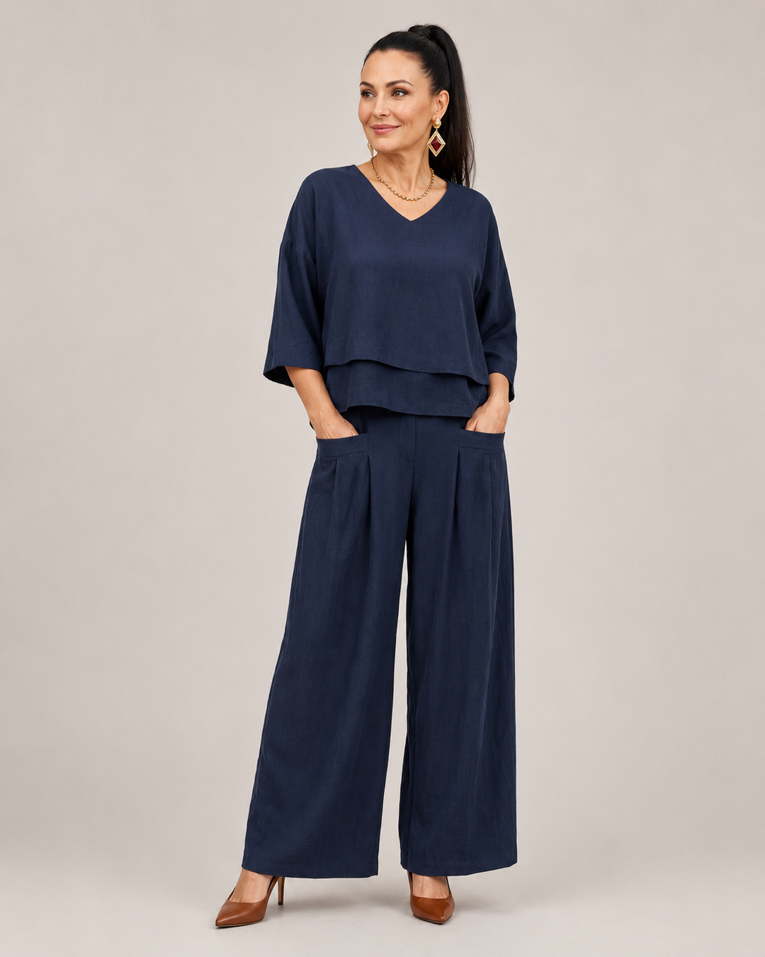 Elegant Layered Women's Wide Leg Two-Piece Set
