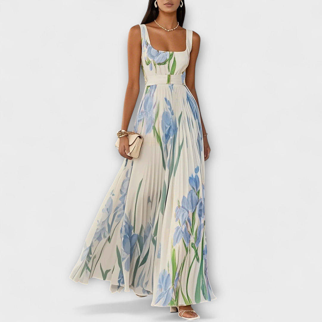 Elegant Women's Floral Chiffon Maxi Dress with A-Line Silhouette