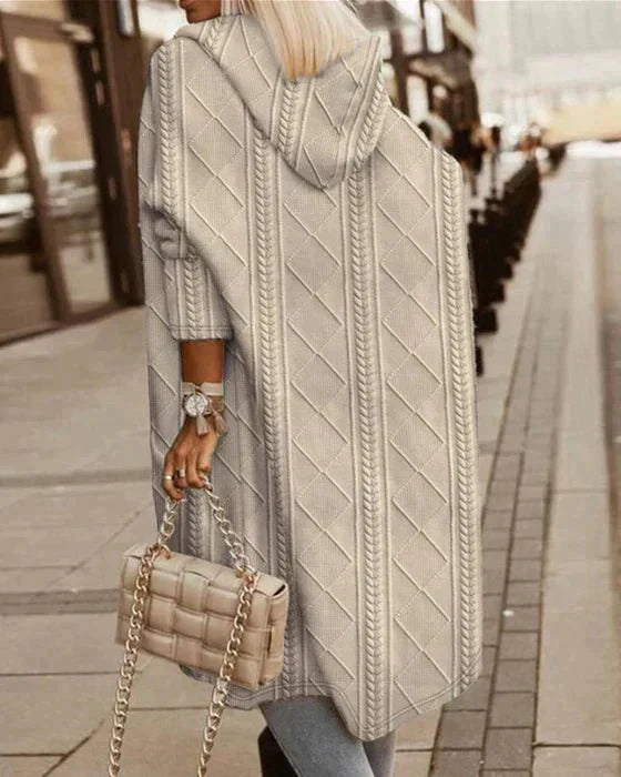 Women's Long Hooded Cardigan - Comfortable Knit Sweater with Relaxed Fit