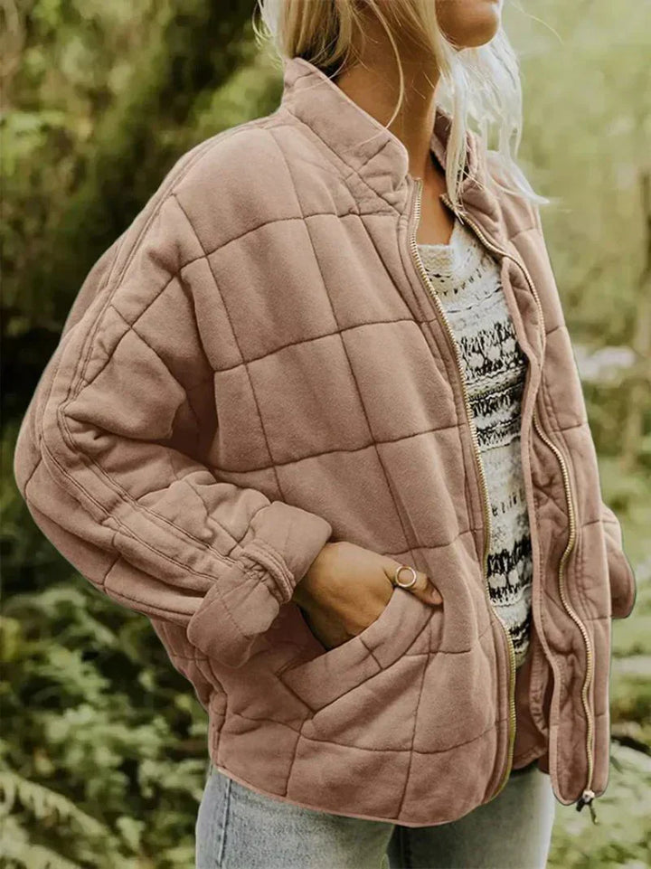 Women's Elegant Oversized Quilted Jacket - Lightweight and Warm-Lined