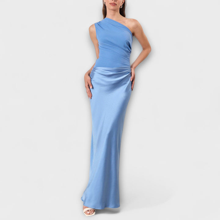 Elegant Women's One-Shoulder Maxi Dress with Asymmetric Neckline