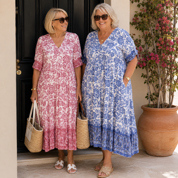 Elegant Breathable Women's V-Neck Floral Dress
