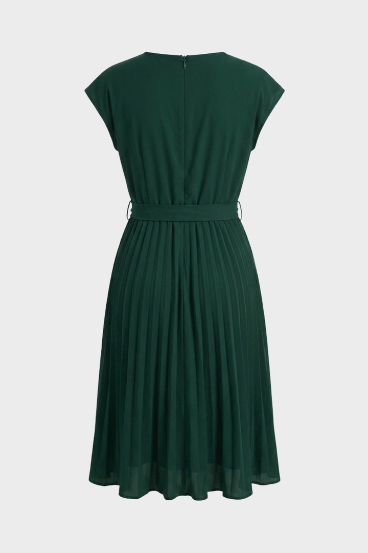Elegant Belted Women's Pleated Midi Dress