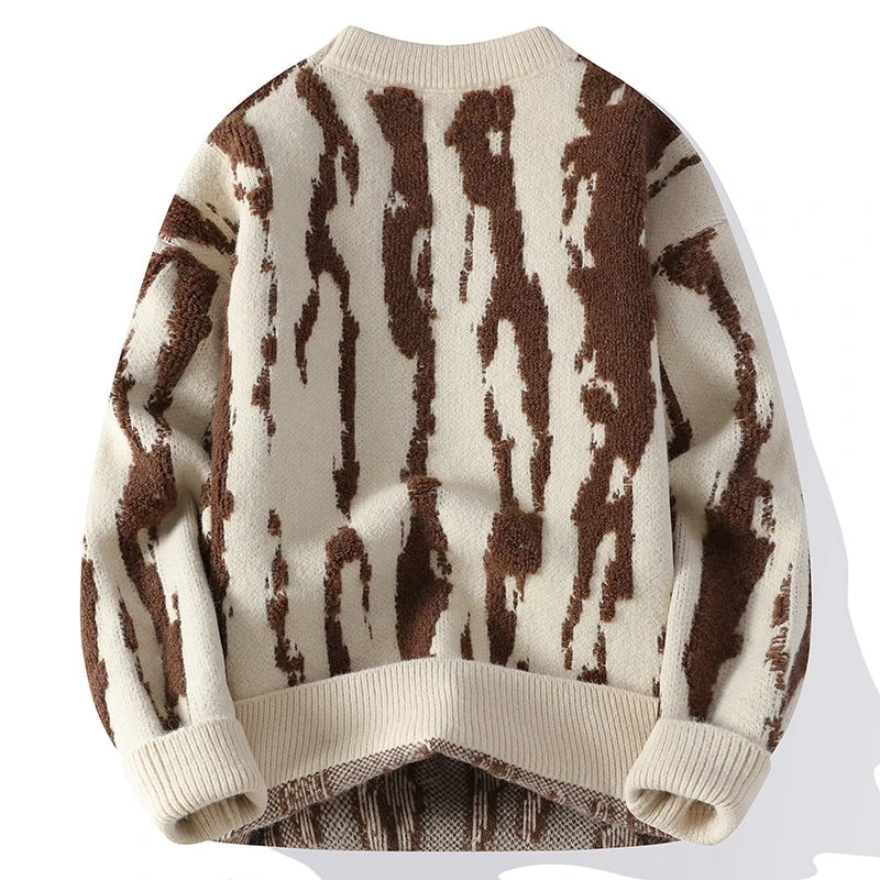 Men's Abstract Dune Pattern Knit Sweater - Crewneck Midweight Knit Pullover
