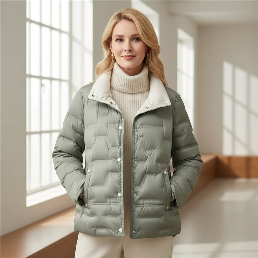 Women's Lightweight Quilted Down Jacket with Stand Collar