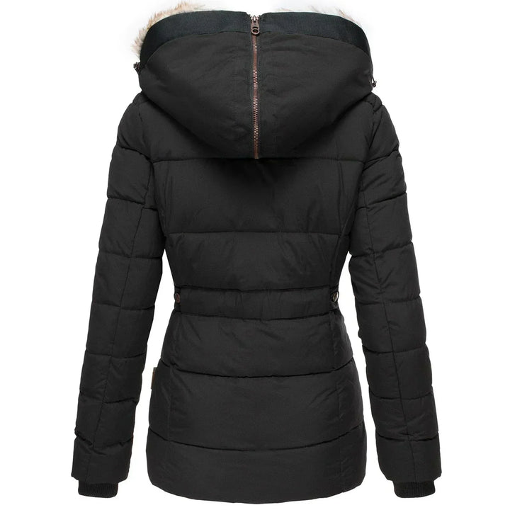 Women's Winter Jacket with Faux Fur Hood - Warm Quilted Jacket Fitted
