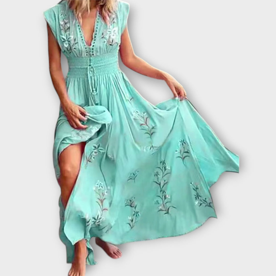 Elegant Women's Boho Dress with Romantic Embroidery - Airy and Feminine