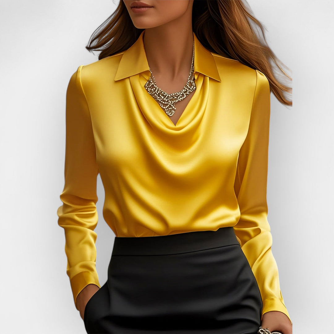 Elegant Women's Satin Blouse with Waterfall Collar - Refined Blouse for Business and Special Occasions