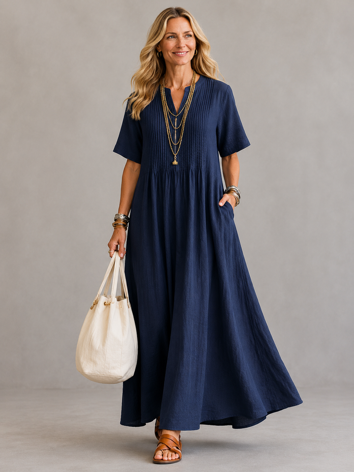 Elegant Breathable Women's Pleated Maxi Dress