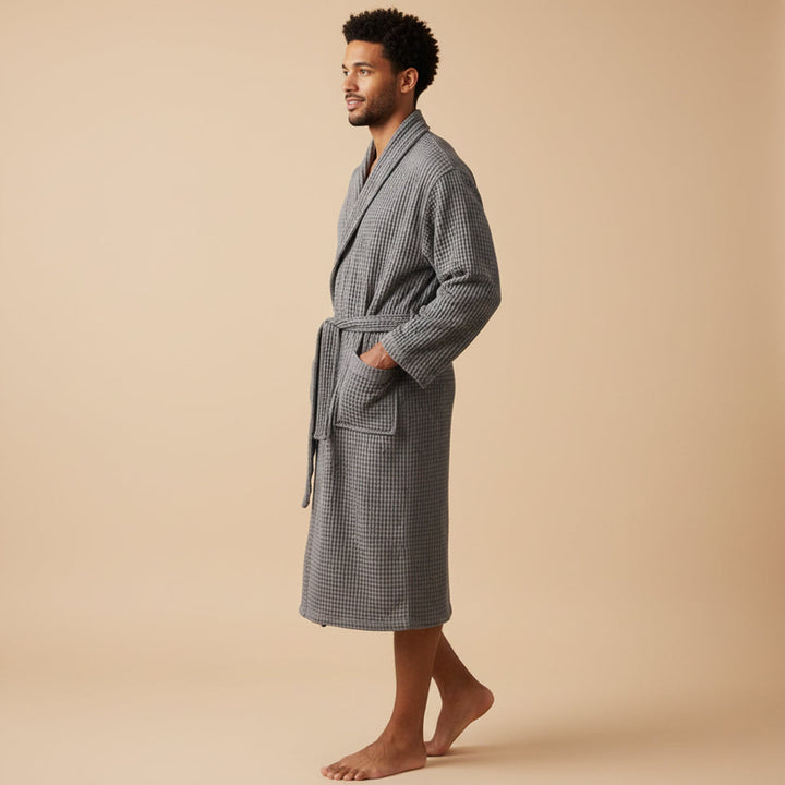 Lightweight Cotton Waffle Men's Spa Bathrobe with Belt