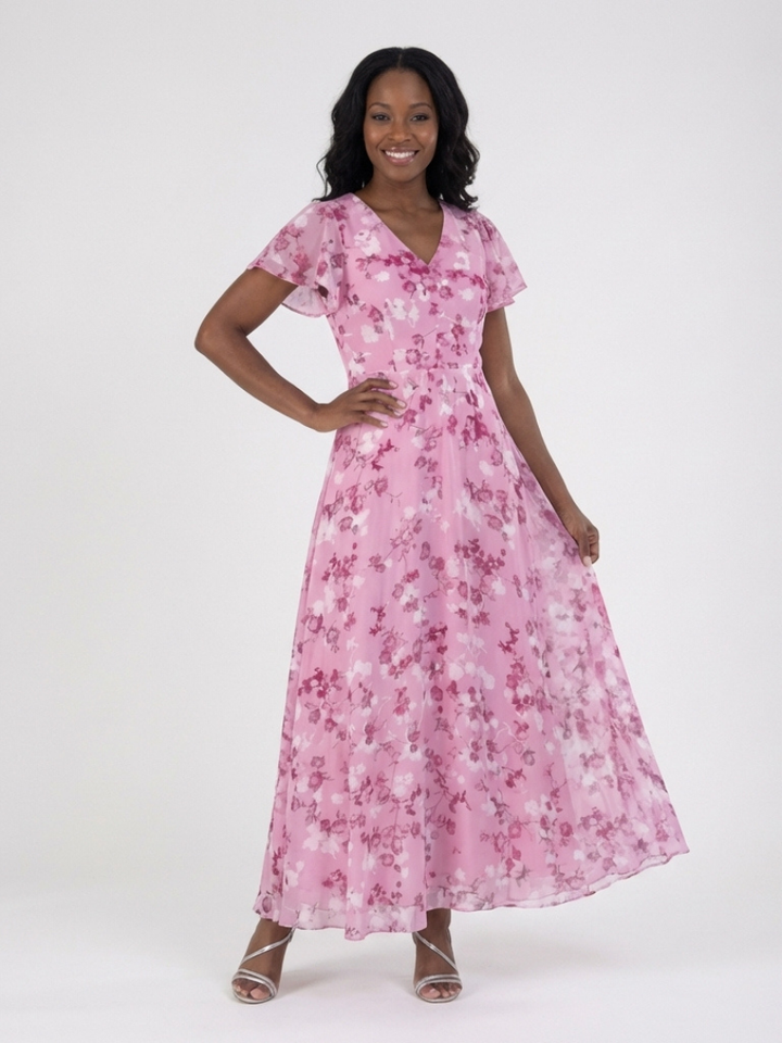 Elegant Lightweight Women's Floral Chiffon Maxi Dress