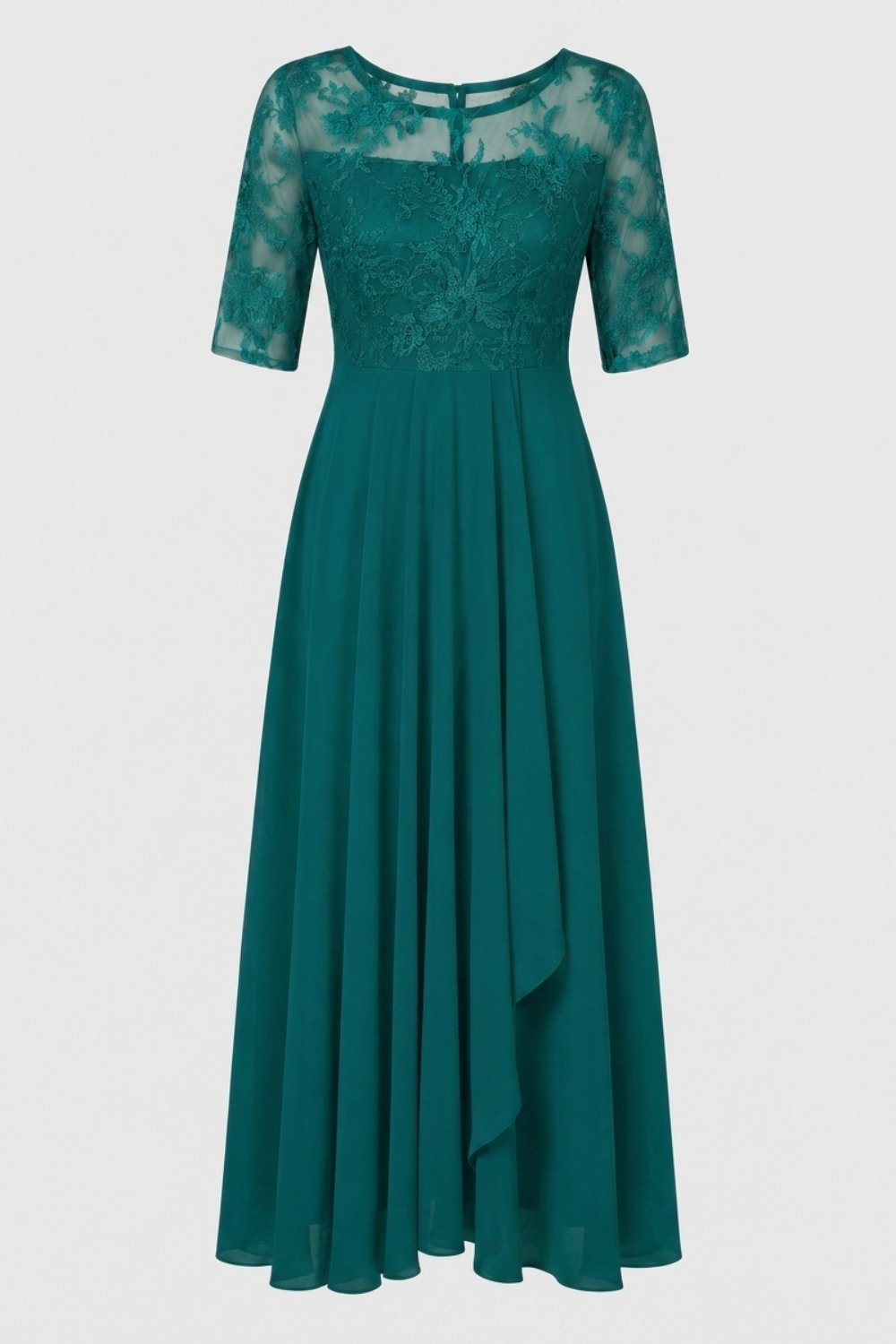 Elegant Festive Women's Chiffon Maxi Dress with Lace Bodice and 3/4 Sleeves