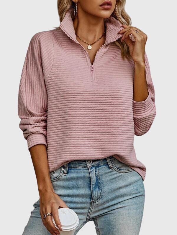 Elegant Women's Pullover with Zipper and V-Neck