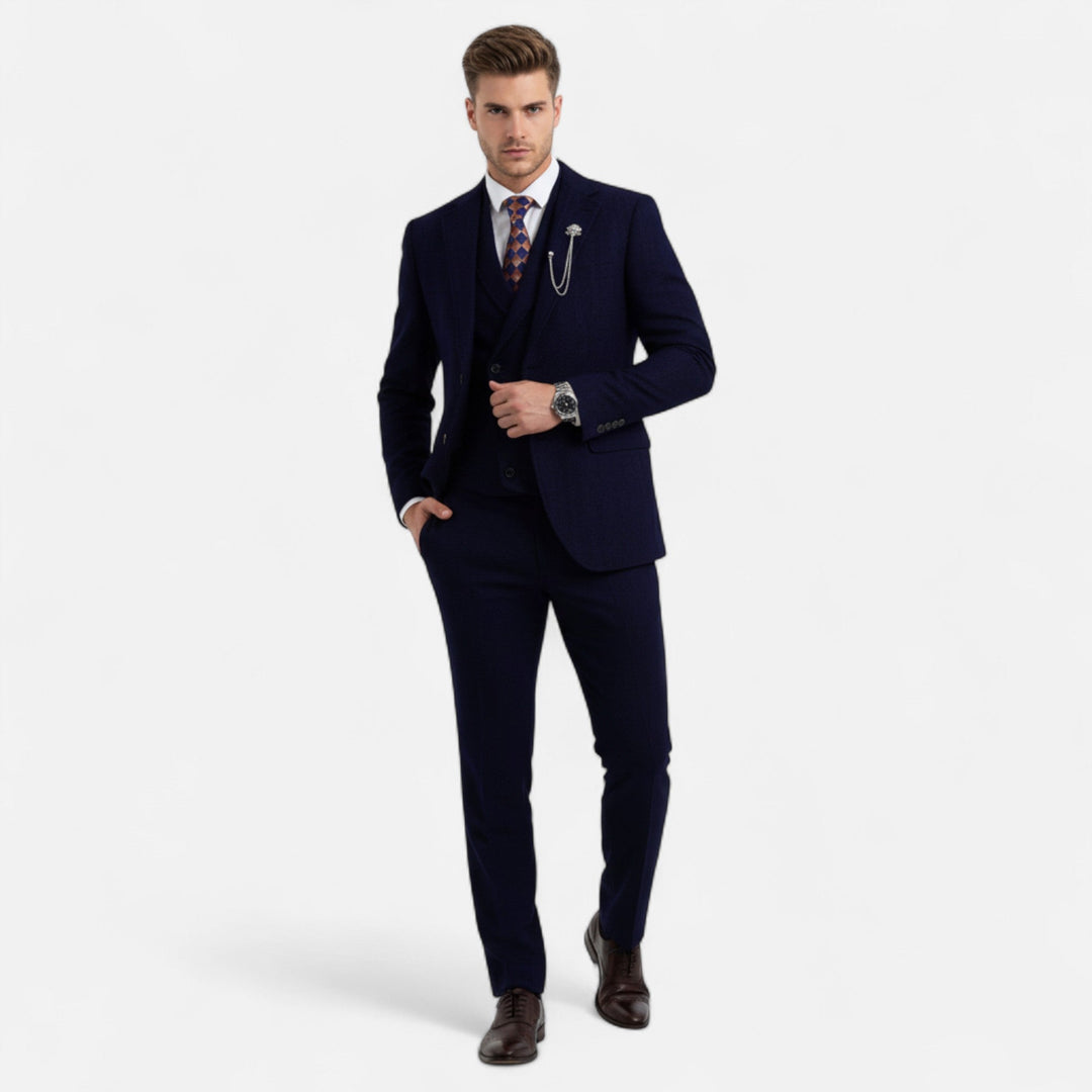 Elegant Tweed Herringbone Men's Suit Three-Piece Double-Breasted